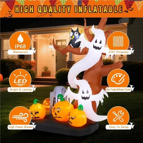 8 FT Halloween Inflatables Outdoor Decorations, Giant Blow Ups Flying Ghosts - Picture 4 of 8